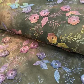 Puuvillakangas TIE DYE EMBROIDERY Poppy design N