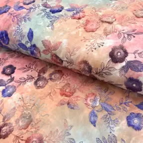 Puuvillakangas TIE DYE EMBROIDERY Poppy design R