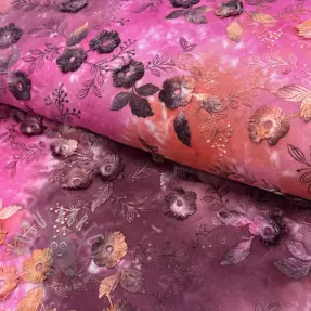 Puuvillakangas TIE DYE EMBROIDERY Poppy design Q