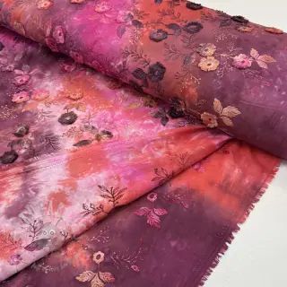 Puuvillakangas TIE DYE EMBROIDERY Poppy design Q