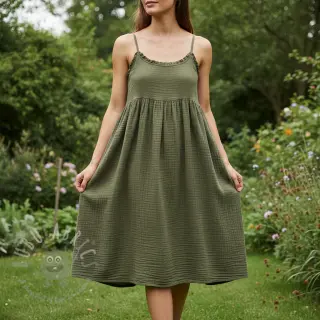 Kaksinkertainen harsokangas/musliini dark moss green
