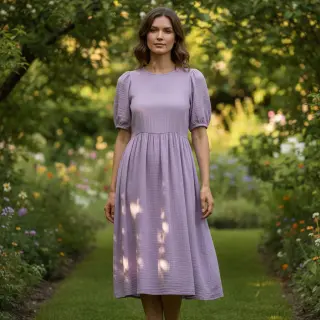 Dvojitá gázovina/mušelín dark lilac ORGANIC
