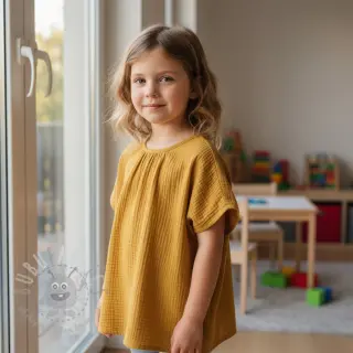 Kaksinkertainen harsokangas/musliini dark ochre ORGANIC
