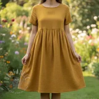 Kaksinkertainen harsokangas/musliini dark ochre ORGANIC