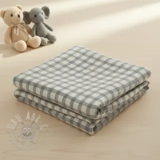 Kaksinkertainen harsokangas/musliini LINEN YARN DYED Checks grey natural
