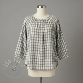 Kaksinkertainen harsokangas/musliini LINEN YARN DYED Checks grey natural
