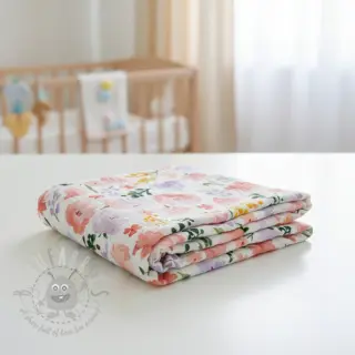Kaksinkertainen harsokangas/musliini Big summer flowers digital print