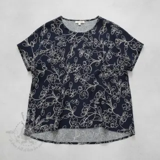 Kaksinkertainen harsokangas/musliini EMBROIDERY Climbing flowers navy