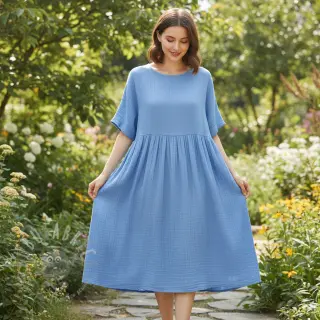 Kaksinkertainen harsokangas/musliini royal blue ORGANIC