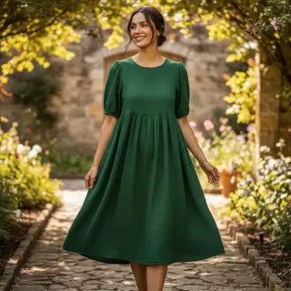 Dvojitá gázovina/mušelín dark green ORGANIC