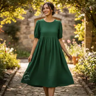 Kaksinkertainen harsokangas/musliini dark green ORGANIC