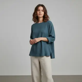 Dvojitá gázovina/mušelín indigo ORGANIC