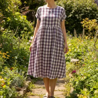 Kaksinkertainen harsokangas/musliini Double sided CHECKS MINI grape