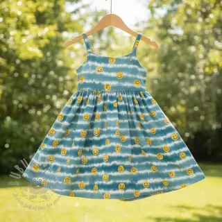 Kaksinkertainen harsokangas/musliini Happy faces jeans digital print