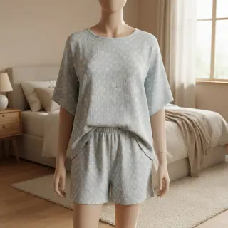 Dvojitá gázovina/mušelín JACQUARD Dots light blue