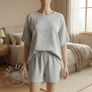 Kaksinkertainen harsokangas/musliini JACQUARD Dots light blue