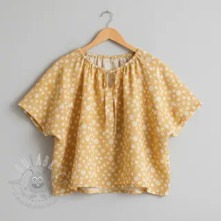 Kaksinkertainen harsokangas/musliini JACQUARD Dots dark yellow