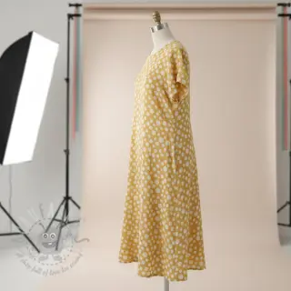 Kaksinkertainen harsokangas/musliini JACQUARD Dots dark yellow