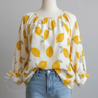 Kaksinkertainen harsokangas/musliini Lemons white