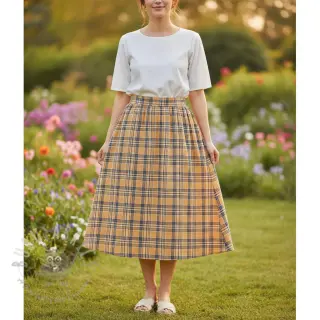 Kaksinkertainen harsokangas/musliini Double sided CHECKS multicolour brown