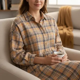 Dvojitá gázovina/mušelín Double sided CHECKS multicolour brown