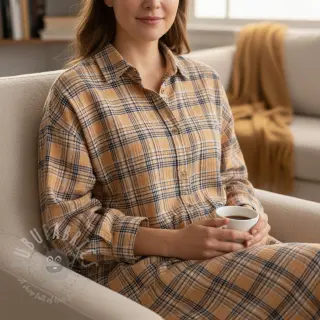 Kaksinkertainen harsokangas/musliini Double sided CHECKS multicolour brown