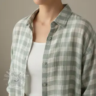 Kaksinkertainen harsokangas/musliini Double sided CHECKS MINI nile