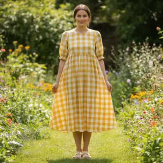 Kaksinkertainen harsokangas/musliini Double sided CHECKS MINI ochre