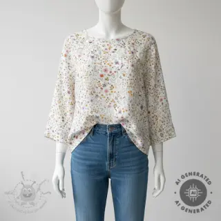 Kaksinkertainen harsokangas/musliini Lovely meadow white