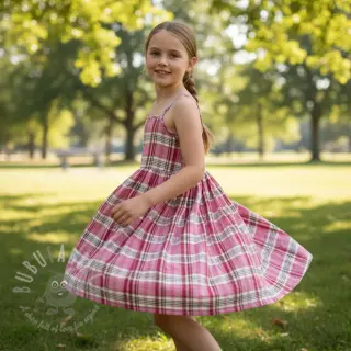 Kaksinkertainen harsokangas/musliini Double sided CHECKS pink