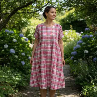 Dvojitá gázovina/mušelín Double sided CHECKS pink