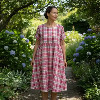 Kaksinkertainen harsokangas/musliini Double sided CHECKS pink