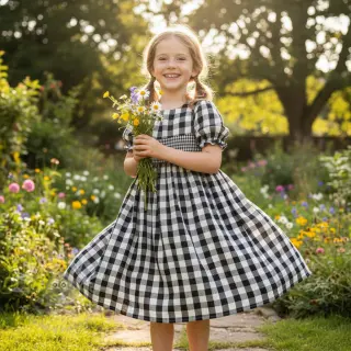Kaksinkertainen harsokangas/musliini Double sided CHECKS MINI black