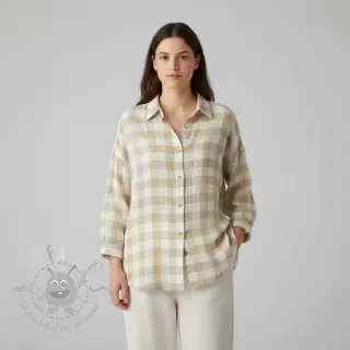 Kaksinkertainen harsokangas/musliini Double sided CHECKS MINI beige