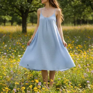 Kaksinkertainen harsokangas/musliini blue heaven ORGANIC