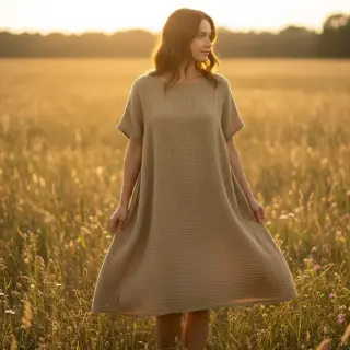 Dvojitá gázovina/mušelín beige ORGANIC