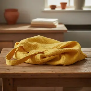 Dvojitá gázovina/mušelín soft yellow ORGANIC