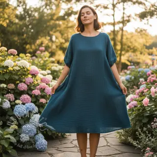 Kaksinkertainen harsokangas/musliini indigo