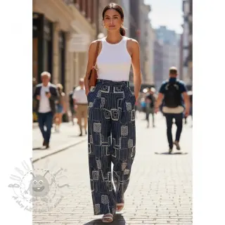 Puuvillakangas JEANS EMBROIDERY Square dark blue