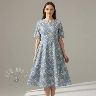 Puuvillakangas JEANS EMBROIDERY Square light blue
