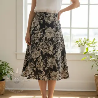 Puuvillakangas JEANS EMBROIDERY Bouquet black