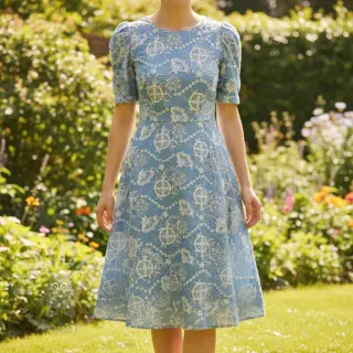 Puuvillakangas JEANS Embroidery Buttercup