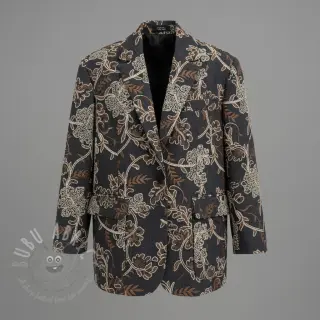 Puuvillakangas JEANS Embroidery leaves black
