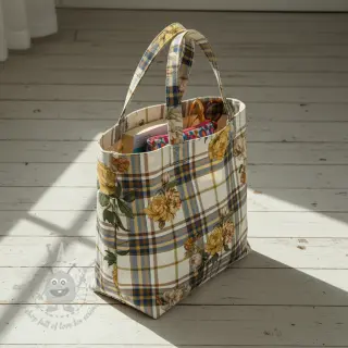 Sisustuskangas Linenlook Classic Peony Check digital print