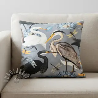 Sisustuskangas VELVET Heron bird steel grey
