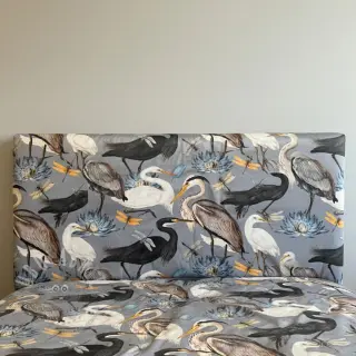 Sisustuskangas VELVET Heron bird steel grey