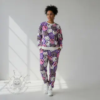 Collegekangas Happy faces purple digital print