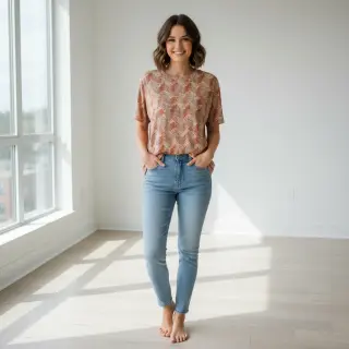 Úplet VISCOSE Structure beige digital print
