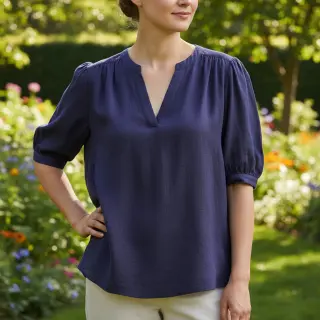 Viskóza s ľanom WASHED navy