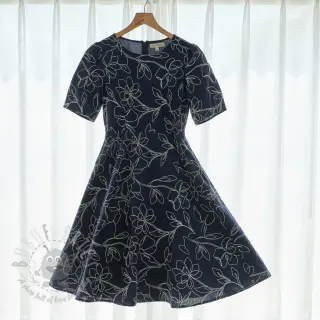 Viskoosi pellavalla EMBROIDERY Flower Danielle navy